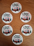 Happy Camper Gift – Wooden Coaster Set of 6 | Novelty Campervan Home Accessory