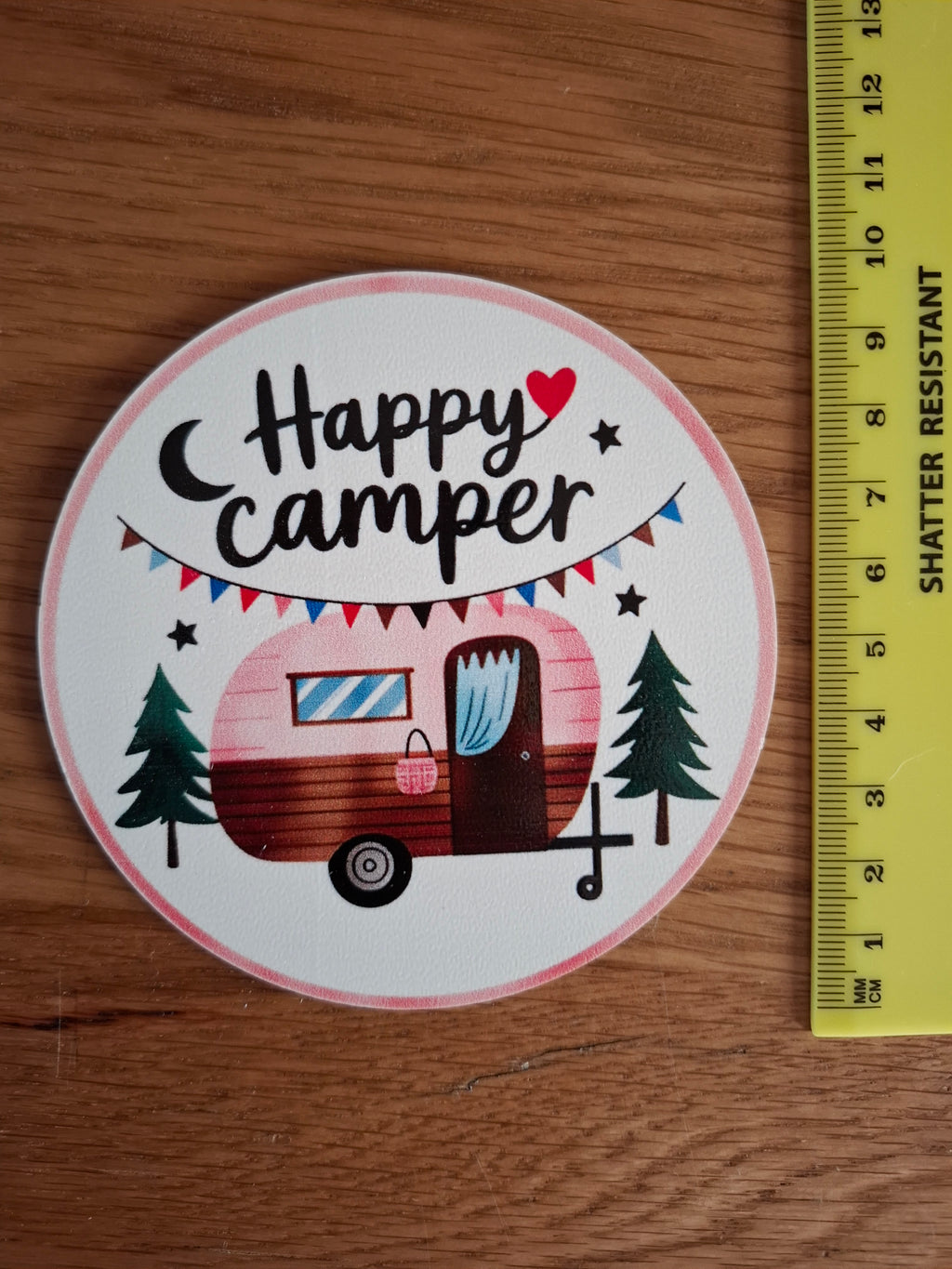 Happy Camper Gift – Wooden Coaster Set of 6 | Novelty Campervan Home Accessory