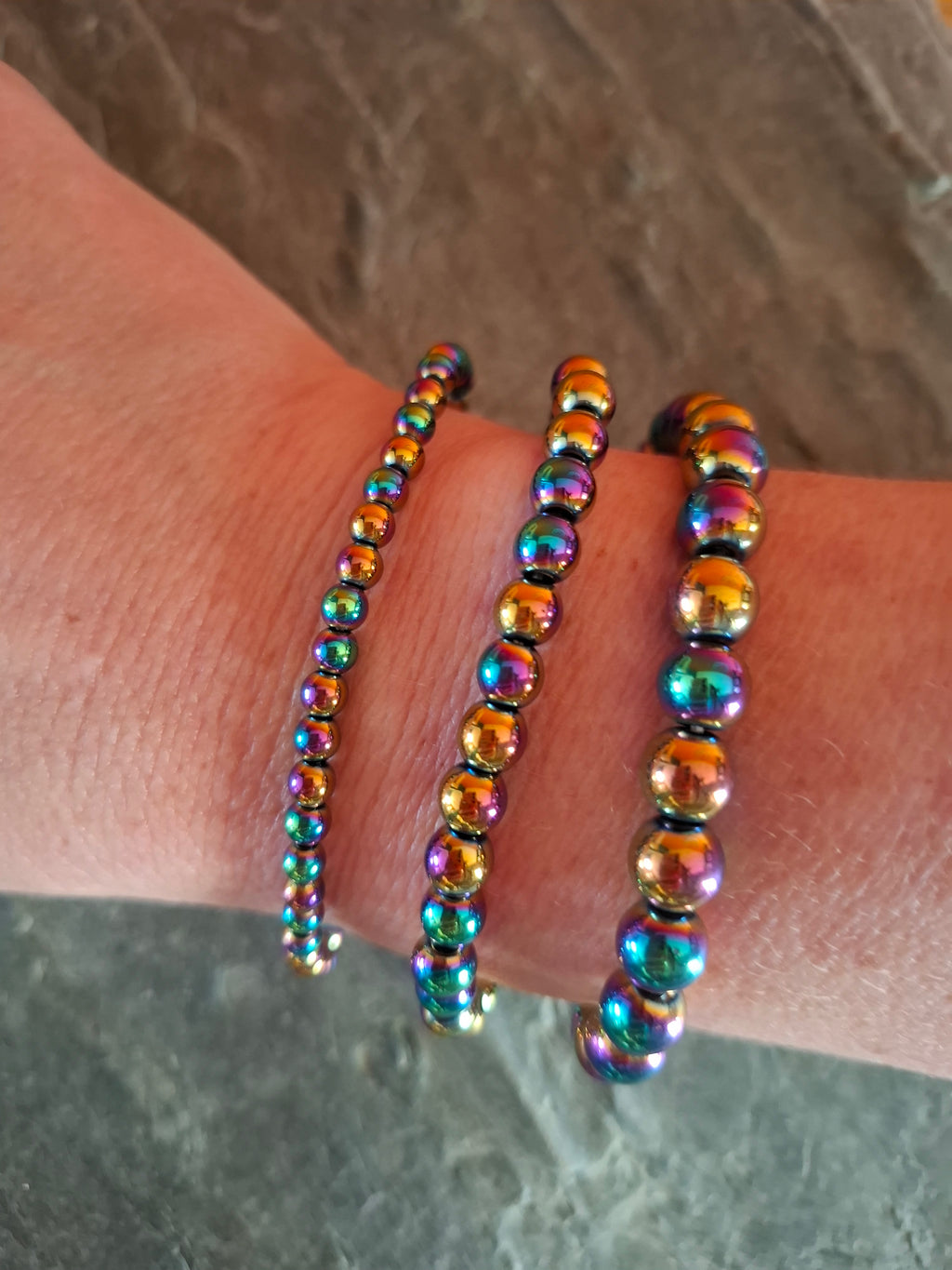 3 Piece Rainbow Mineral Natural Stone Mental Balance and Communication Bracelet Set