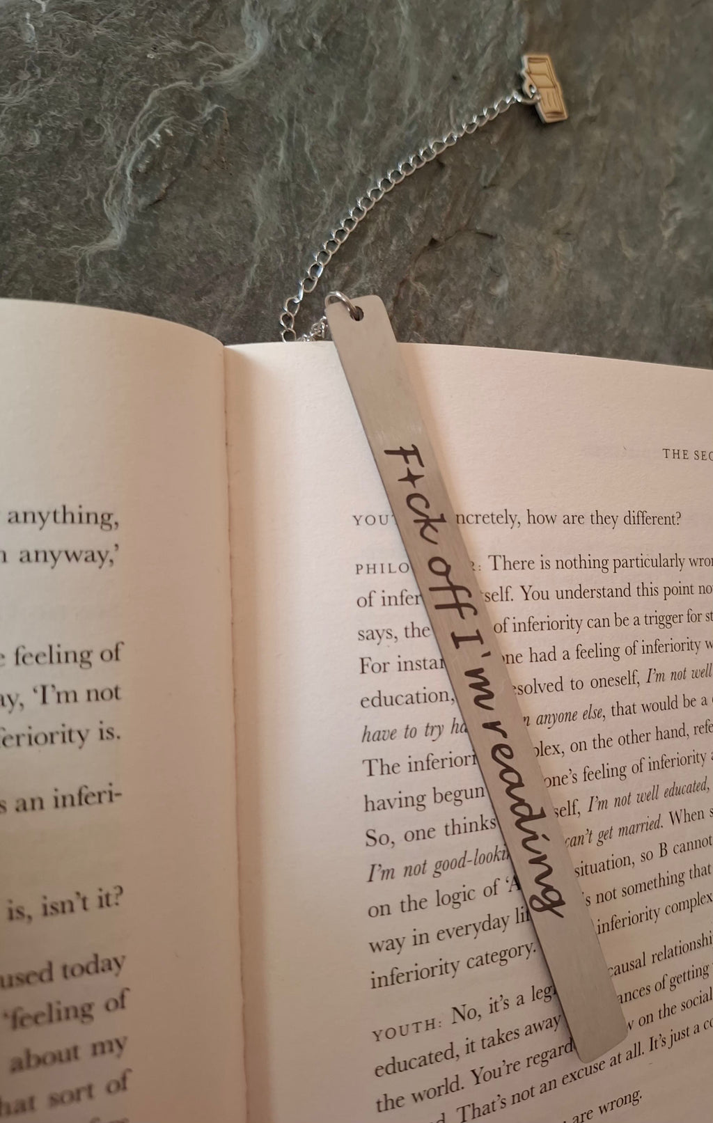 F#ck Off I'm Reading Silver Bookmark with Book Charm