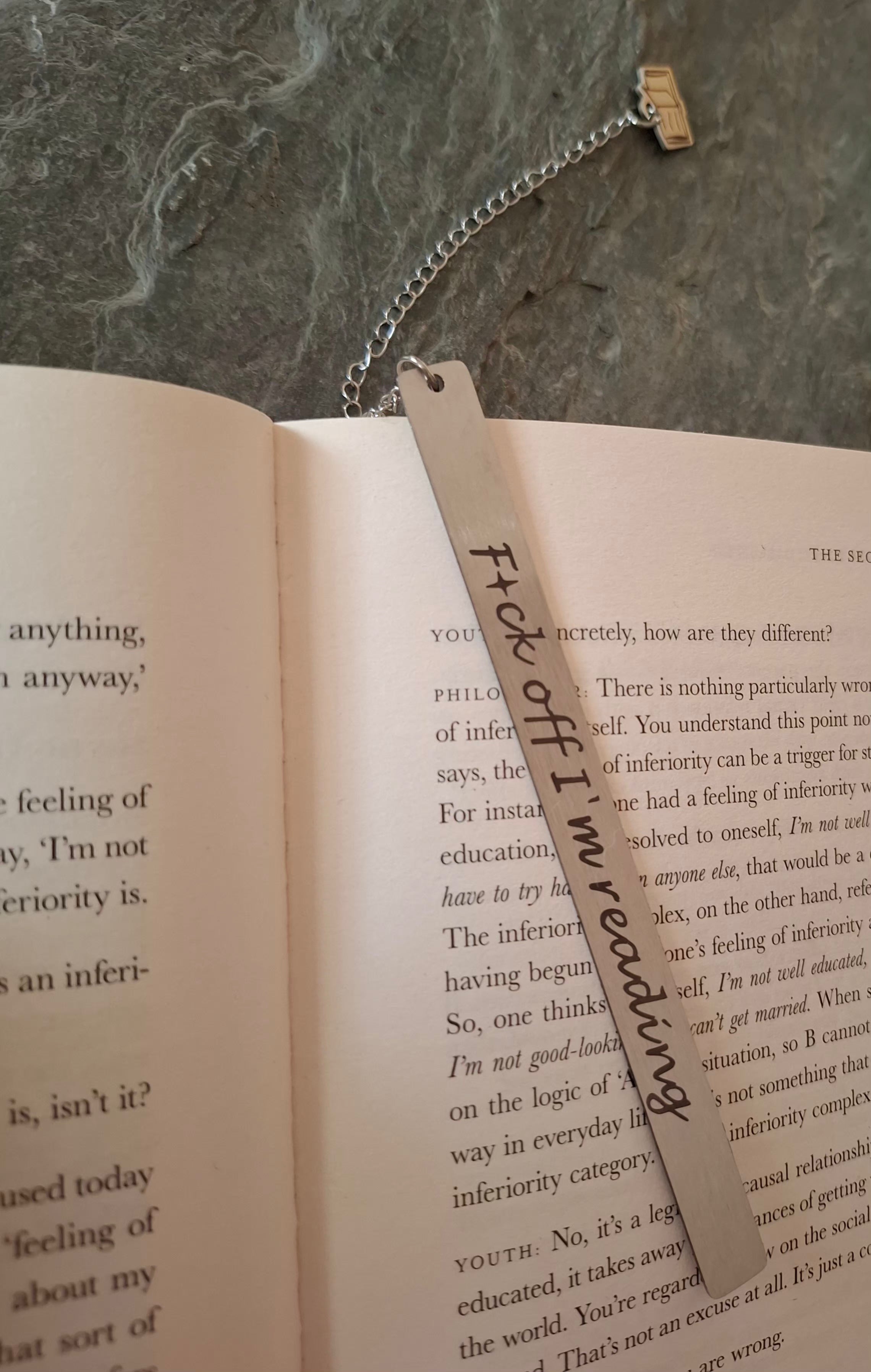 F#ck Off I'm Reading Silver Bookmark with Book Charm