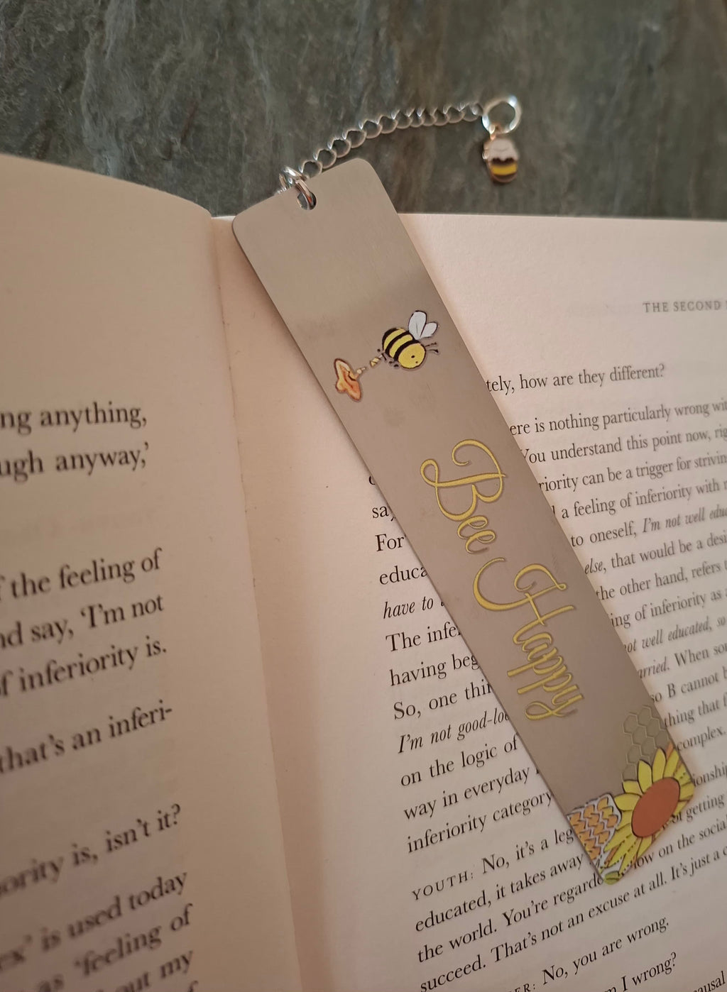 Bee Happy Silver Bookmark with Bee Charm