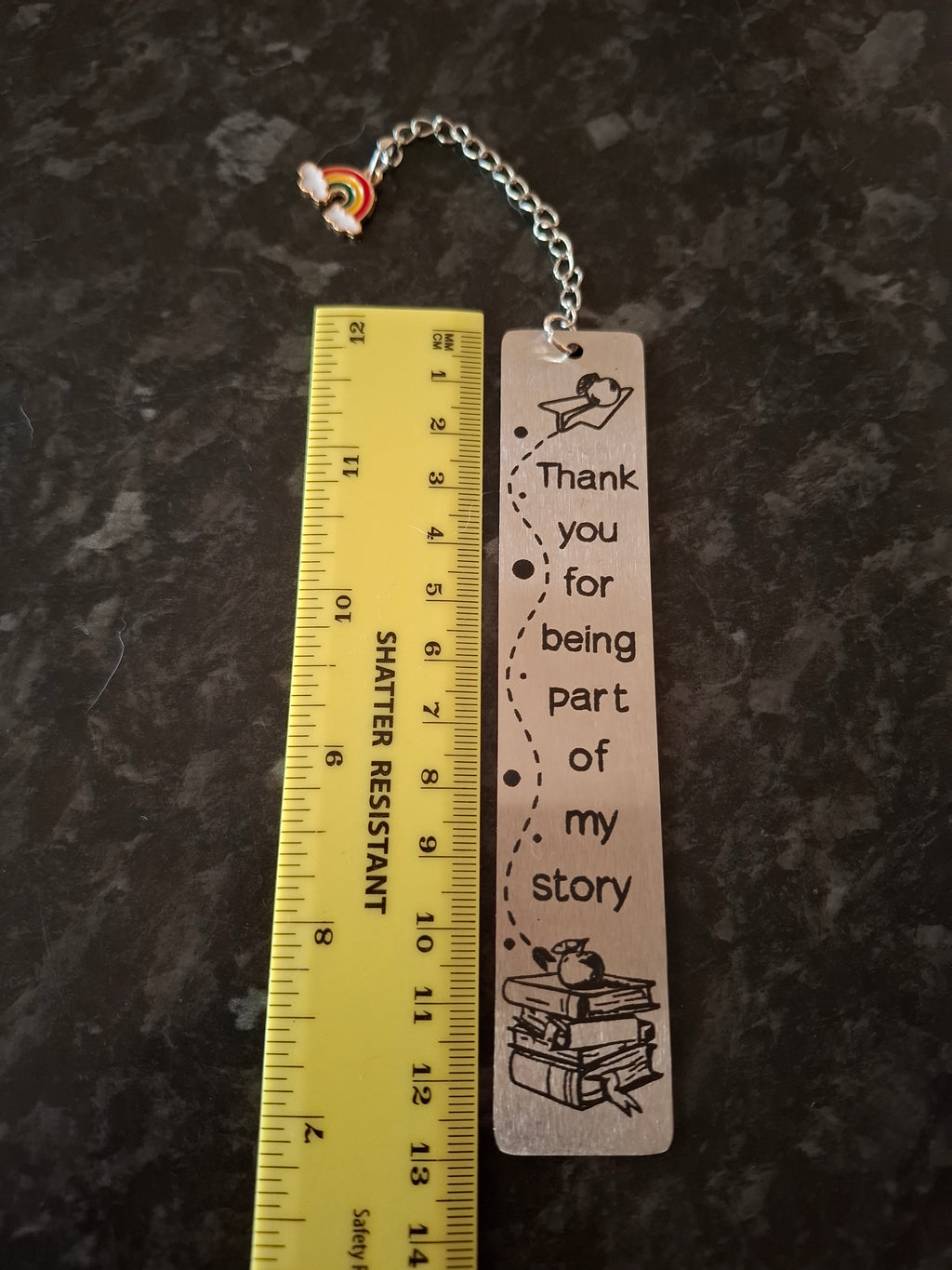 Thank You for Being Part of My Story Silver Bookmark with Rainbow Charm