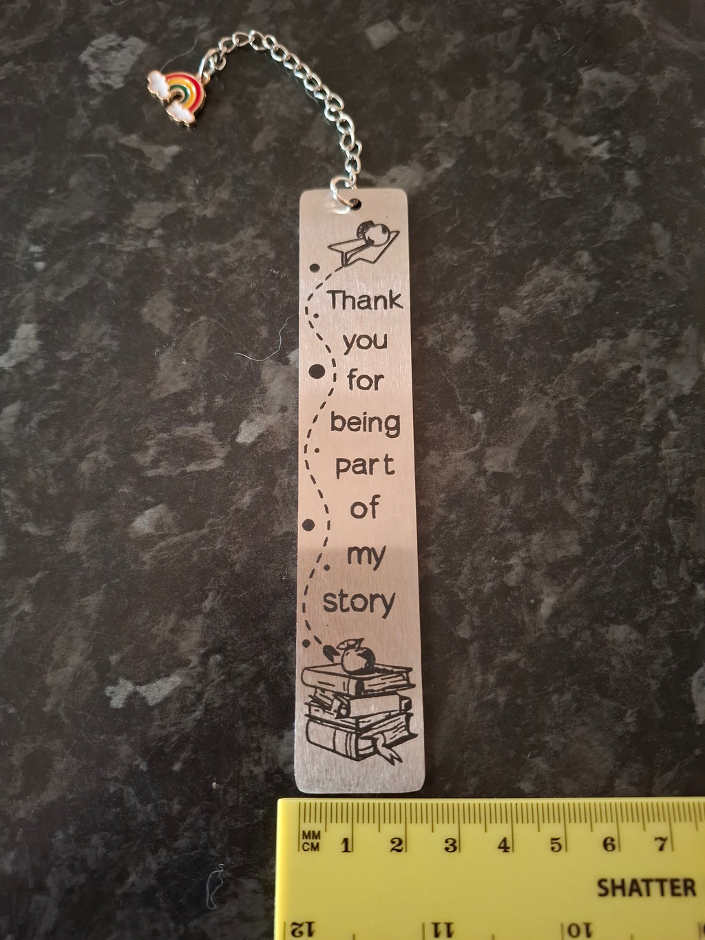 Thank You for Being Part of My Story Silver Bookmark with Rainbow Charm